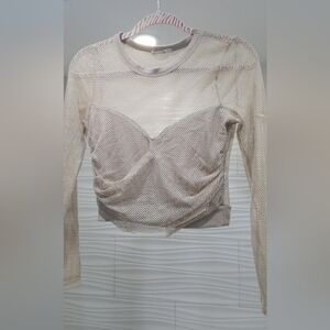 Heart Hips Beige Mesh Long Sleeve Blouse